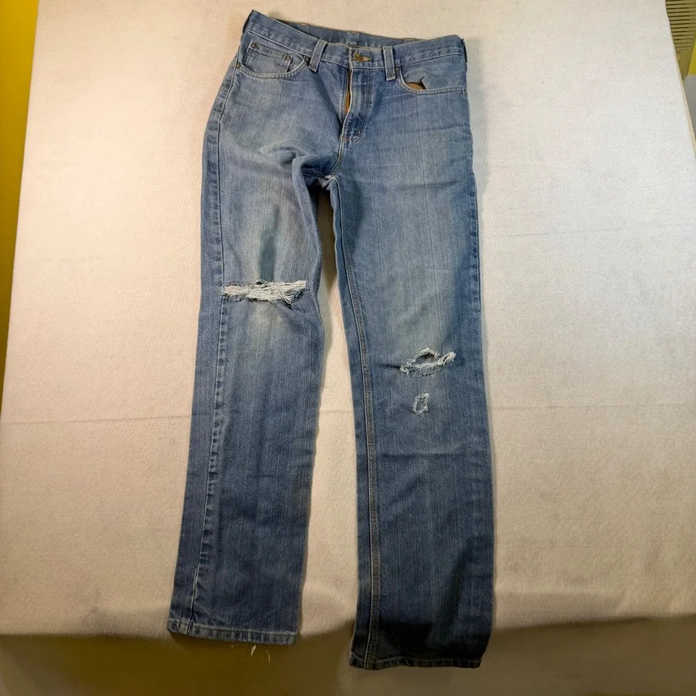 Carhartt Mens 101496 Traditional Fit Distressed Blue Denim‎ Jeans 32x34 Light